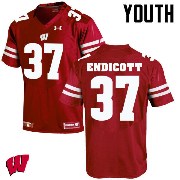 Wisconsin Badgers Youth #37 Andrew Endicott NCAA Under Armour Authentic Red College Stitched Football Jersey NF40K08FL